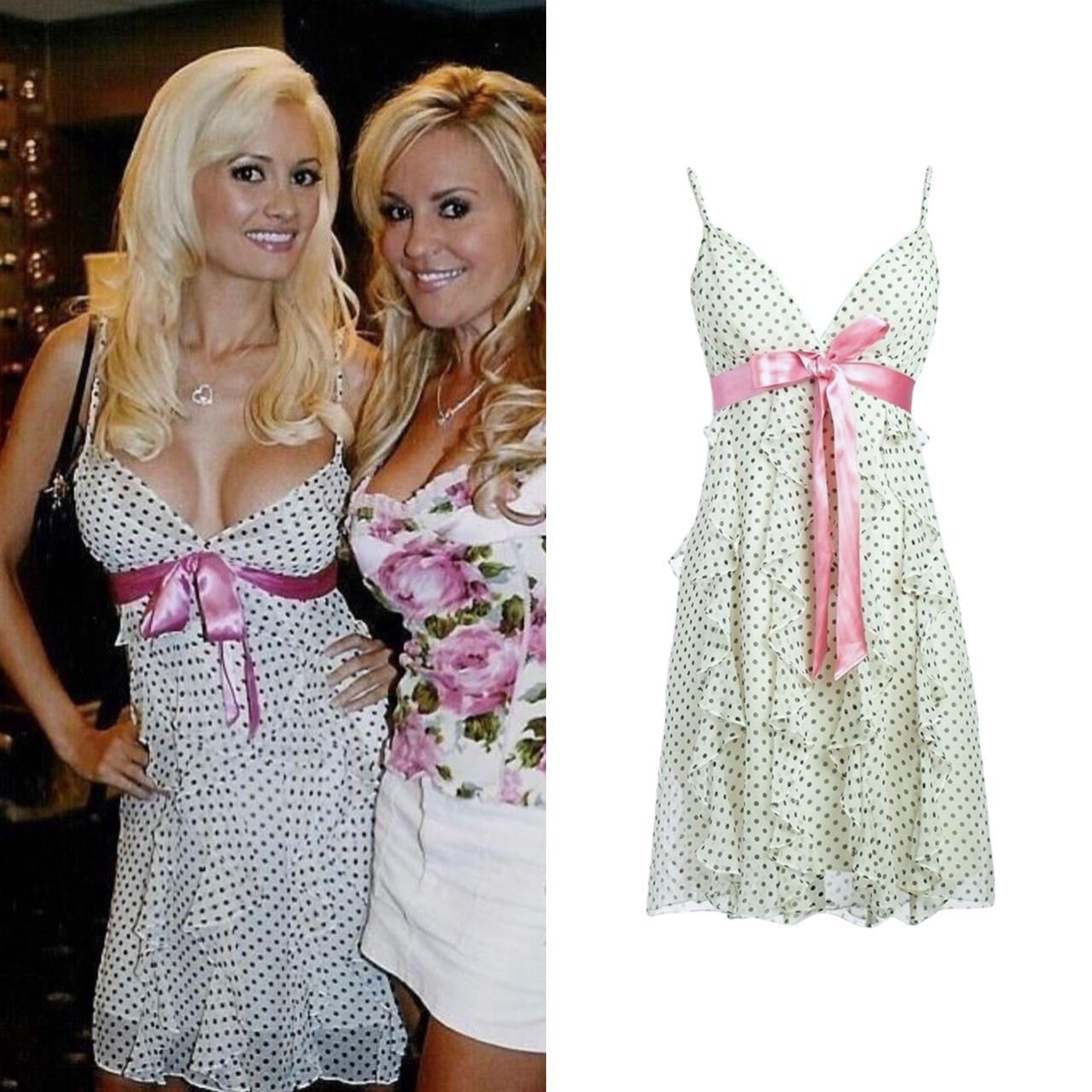 Silk Polka Dot Ruffle Bow Dress - As Seen On Holly Madison (The Girls Next Door)