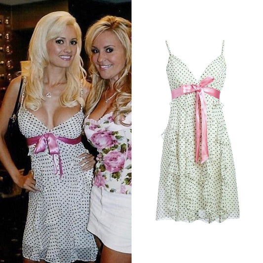 Silk Polka Dot Ruffle Bow Dress - As Seen On Holly Madison (The Girls Next Door)