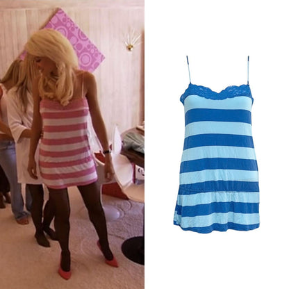Lace Trim Striped Dress - As Seen On Holly Madison (The Girls Next Door)