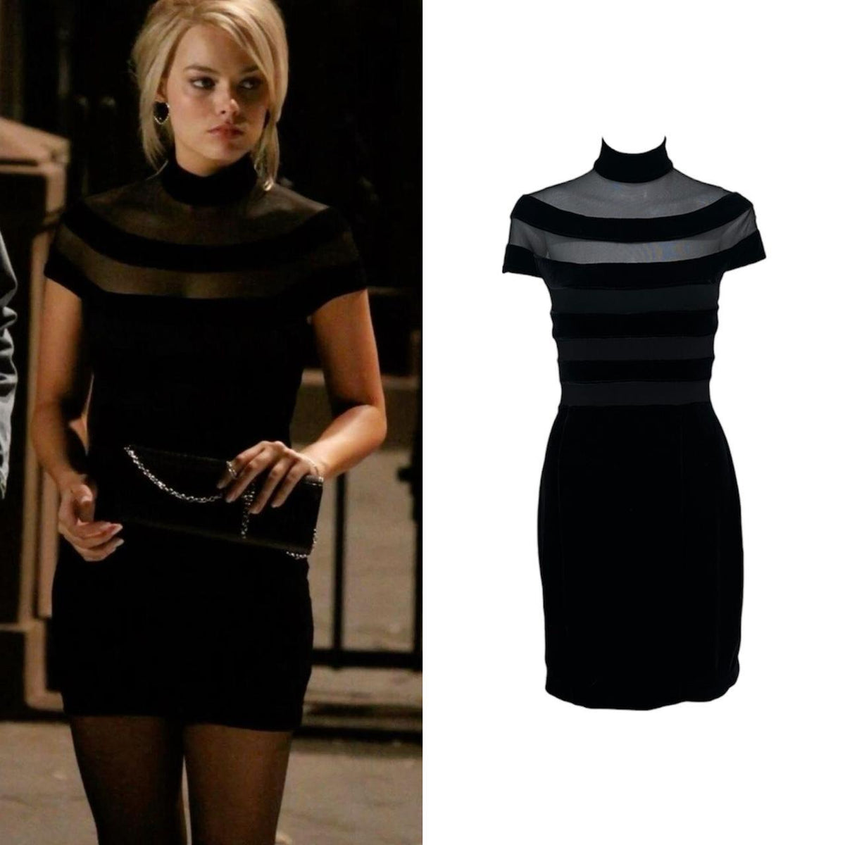 Tadashi Shoji 1990s Velvet Bandage Mock-Neck Dress - As Seen On Margot Robbie (The Wolf of Wall Street)
