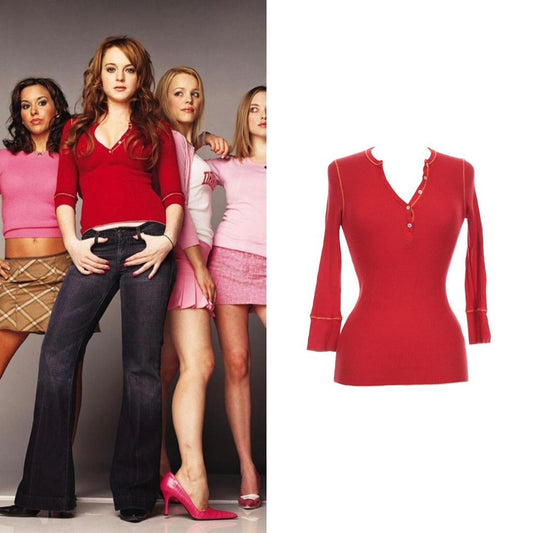 Waffle Knit 3/4 Sleeve Thermal Henley - As Seen On Cady Heron (Mean Girls)