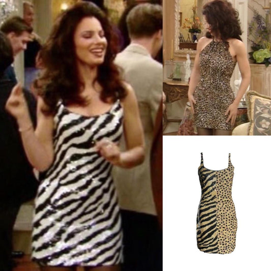 Jeanette Kastenberg 1980s Sequin Zebra Cheetah Mini Dress - As Seen On Fran Fine (The Nanny)