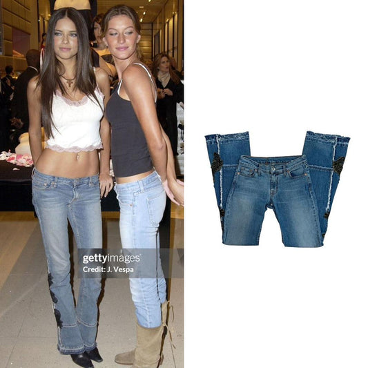 Lace-Embroidered Distressed Bootcut Jeans - As Seen On Adriana Lima