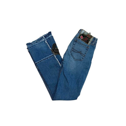 Lace-Embroidered Distressed Bootcut Jeans - As Seen On Adriana Lima