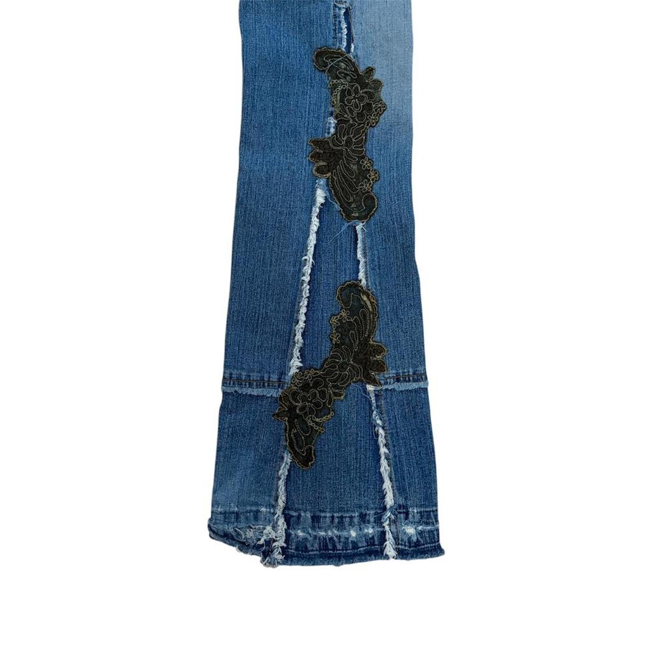 Lace-Embroidered Distressed Bootcut Jeans - As Seen On Adriana Lima