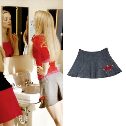 Rose Embroidered Circle Mini Skirt - As Seen On Regina George (Mean Girls)