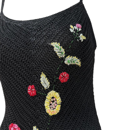 Designer 1990s Floral Crochet Fringe Dress - As Seen On Beyoncé