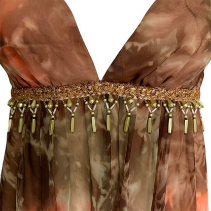 Beaded Fringe Tie-Dye Asymmetrical Dress - As Seen On Adriana Lima