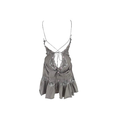 Silk Embellished Corset-Back Mini Dress - As Seen On Paris Hilton