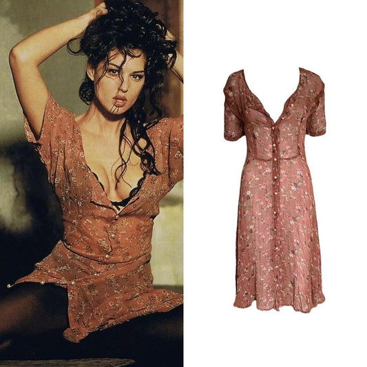 Henri Bendel 1980s Floral Pearl Button Dress - As Seen On Monica Bellucci