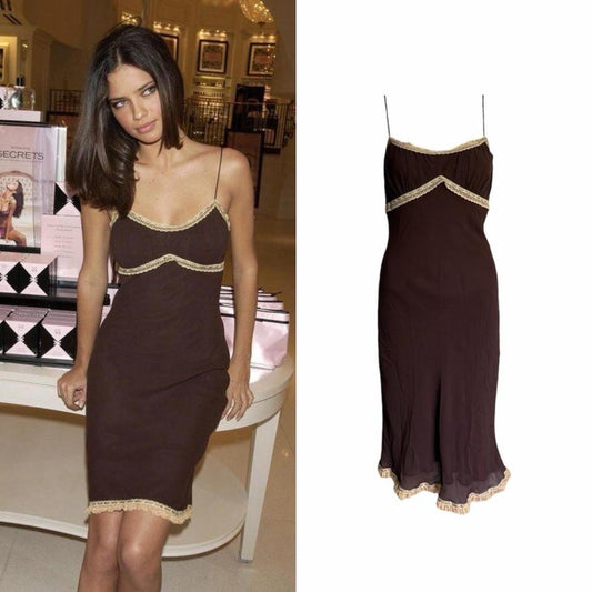 Lace Trim Silk Slip Dress - As Seen On Adriana Lima
