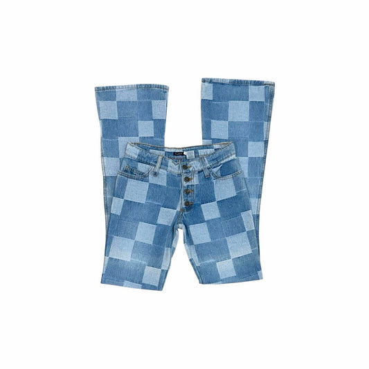 Patchwork Checkered Low-Rise Bootcut Jeans - As Seen On Jamie Pressly (Not Another Teen Movie)