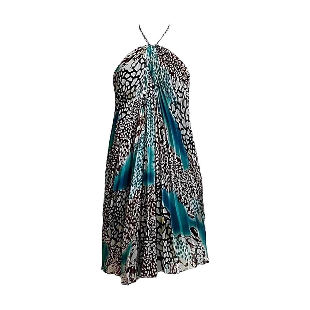 Abstract Leopard Print Pleated Halter Dress - As Seen On Paris Hilton