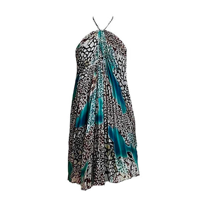Abstract Leopard Print Pleated Halter Dress - As Seen On Paris Hilton
