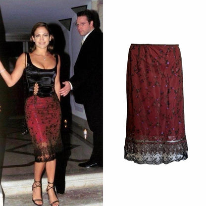Collette Dinnigan 1990s Floral Embroidered Skirt - As Seen On Jennifer Lopez