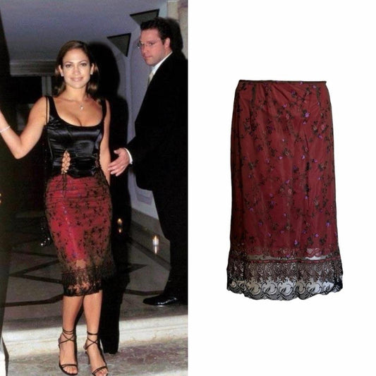 Collette Dinnigan 1990s Floral Embroidered Skirt - As Seen On Jennifer Lopez