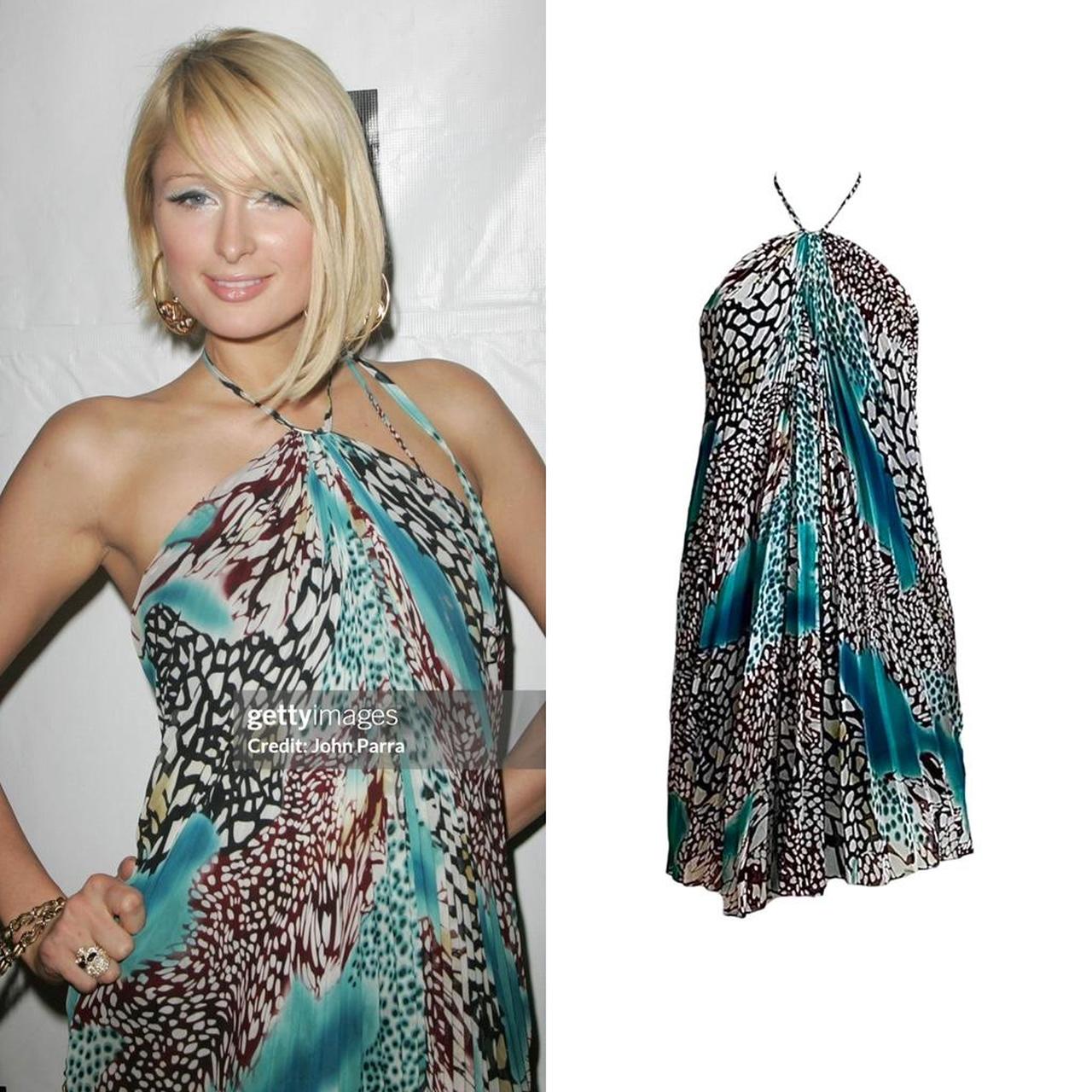 Abstract Leopard Print Pleated Halter Dress - As Seen On Paris Hilton