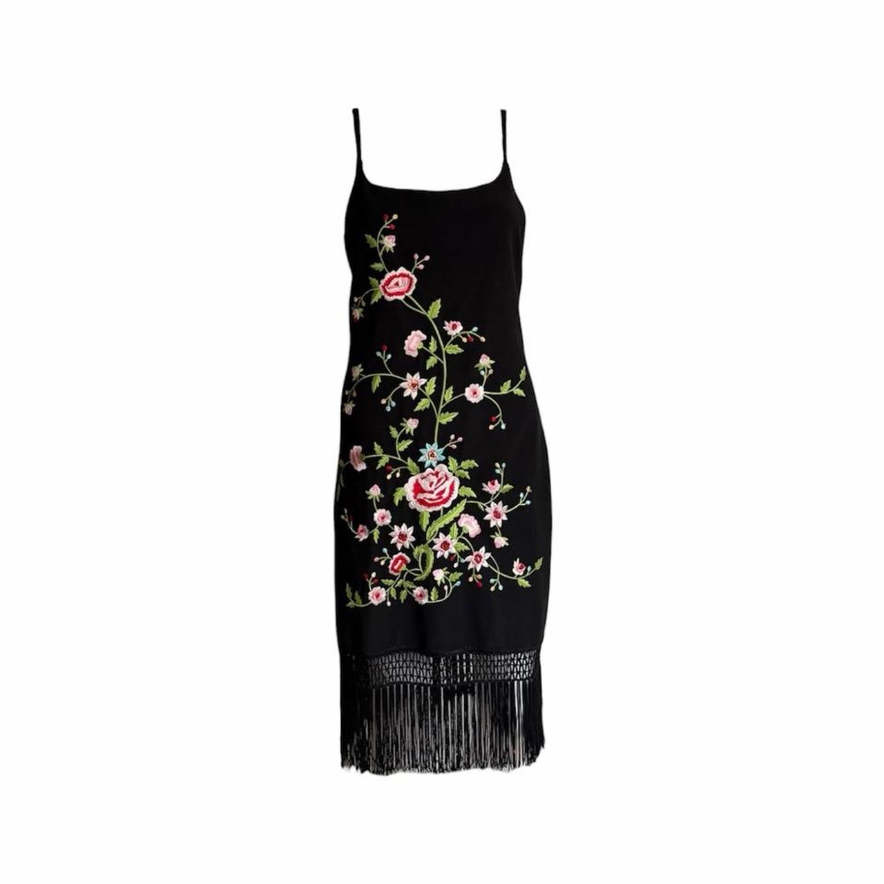 1990s Floral Embroidered Fringe Slip Dress - As Seen On Laetitia Casta