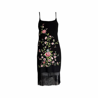 1990s Floral Embroidered Fringe Slip Dress - As Seen On Laetitia Casta