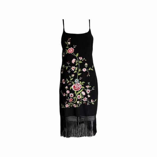 1990s Floral Embroidered Fringe Slip Dress - As Seen On Laetitia Casta
