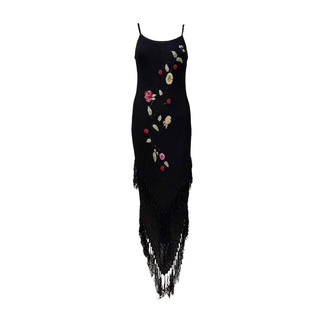 Designer 1990s Floral Crochet Fringe Dress - As Seen On Beyoncé