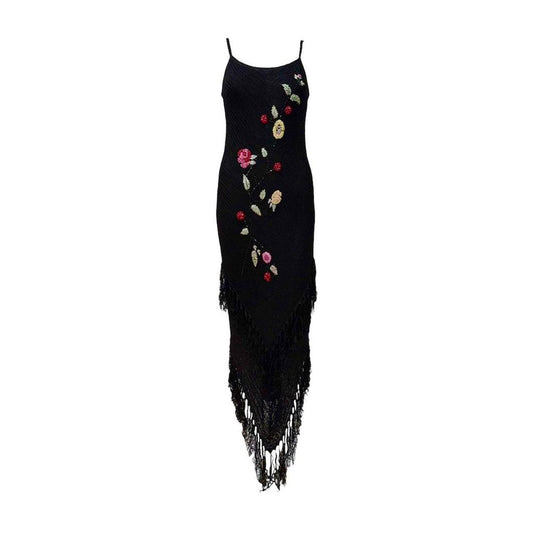 Designer 1990s Floral Crochet Fringe Dress - As Seen On Beyoncé