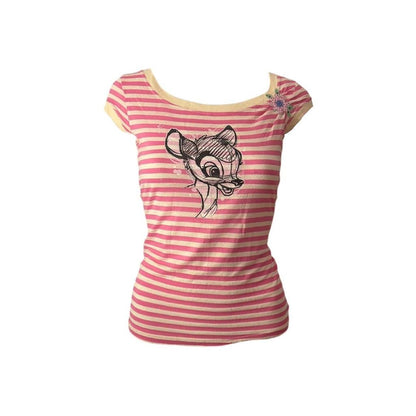 1990s Bambi Floral Striped T-Shirt - As Seen On Paris Hilton