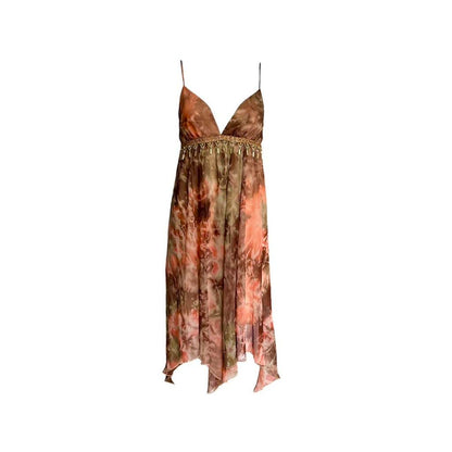 Beaded Fringe Tie-Dye Asymmetrical Dress - As Seen On Adriana Lima