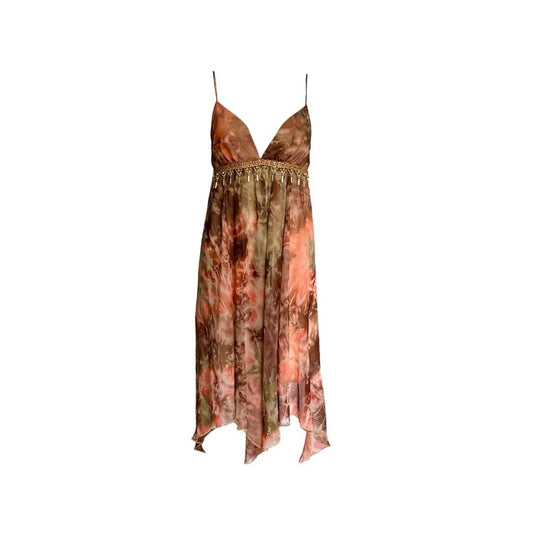 Beaded Fringe Tie-Dye Asymmetrical Dress - As Seen On Adriana Lima