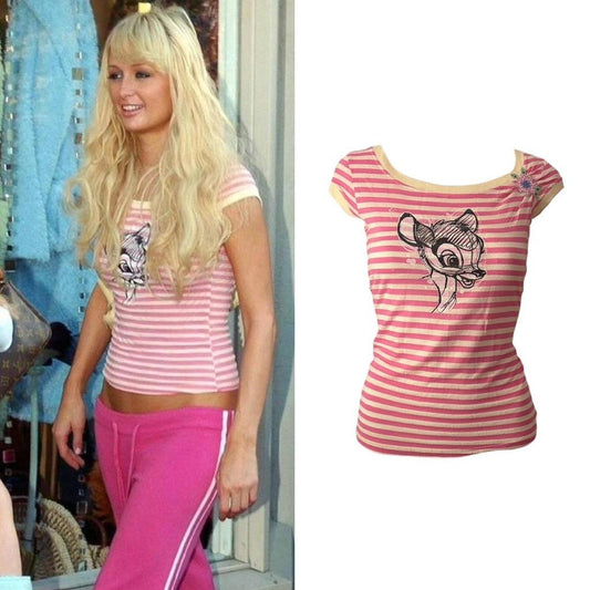 1990s Bambi Floral Striped T-Shirt - As Seen On Paris Hilton