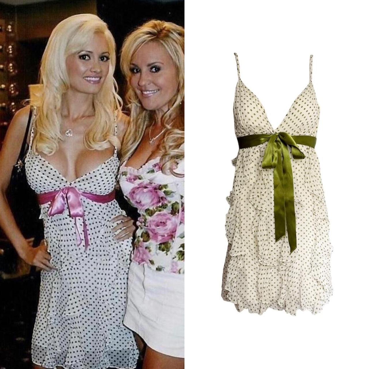 Silk Polka Dot Ruffle Bow Dress - As Seen On Holly Madison (The Girls Next Door)