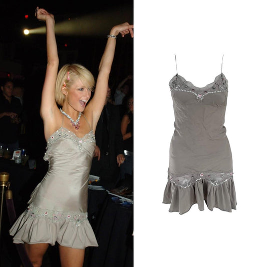 Silk Embellished Corset-Back Mini Dress - As Seen On Paris Hilton