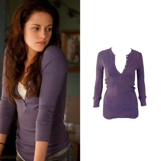 Waffle Knit 3/4 Sleeve Thermal Henley - As Seen On Bella Swan (Twilight)