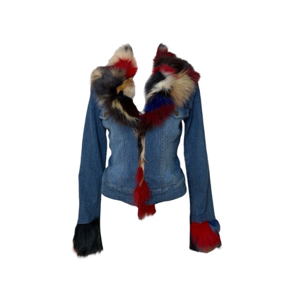 Fox Fur Trim Denim Jacket - As Seen On Adriana Lima