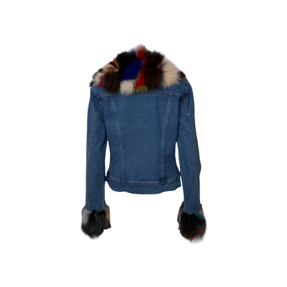Fox Fur Trim Denim Jacket - As Seen On Adriana Lima