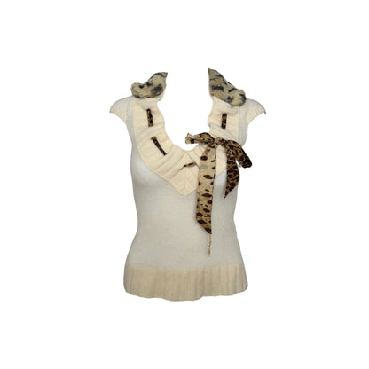 Miss Sixty 1990s Cashmere Cheetah Collar Sweater - As Seen On Edie Britt (Desperate Housewives)