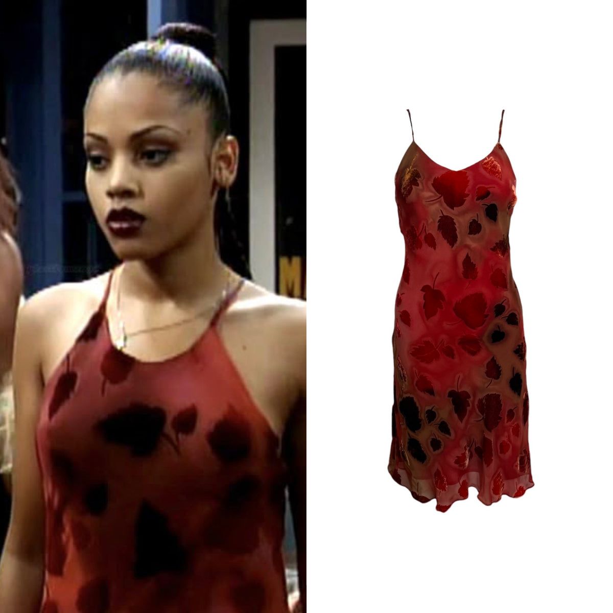 1997 Silk Velvet Fall Leaves Slip Dress - As Seen On Bianca Lawson (The Parent ’Hood)