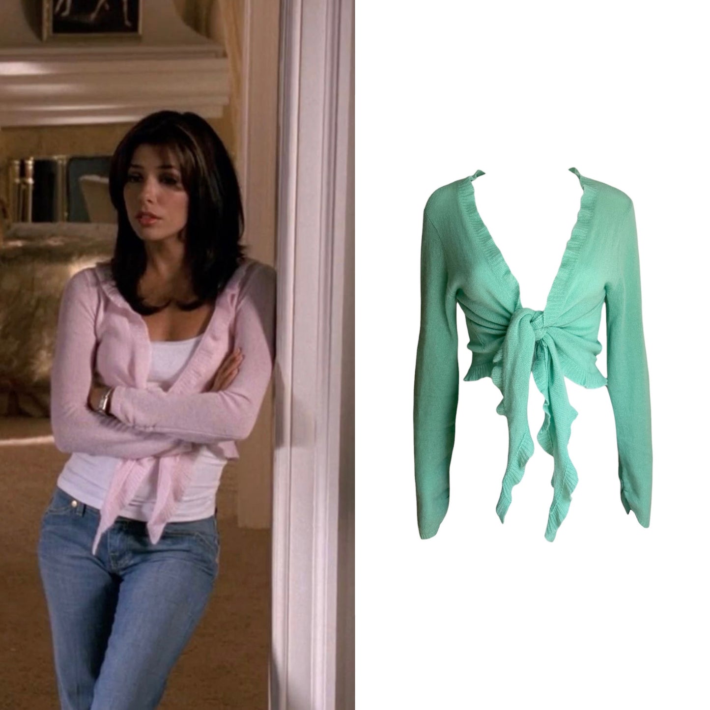 Cashmere Front-Tie Ruffle Cardigan - As Seen On Gabrielle Solis (Desperate Housewives)