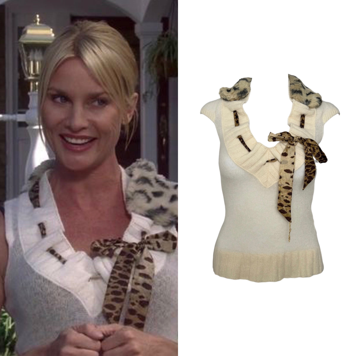 Miss Sixty 1990s Cashmere Cheetah Collar Sweater - As Seen On Edie Britt (Desperate Housewives)