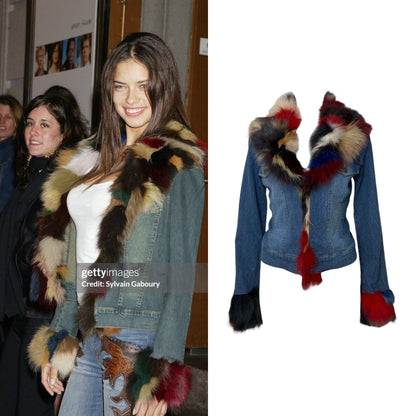 Fox Fur Trim Denim Jacket - As Seen On Adriana Lima