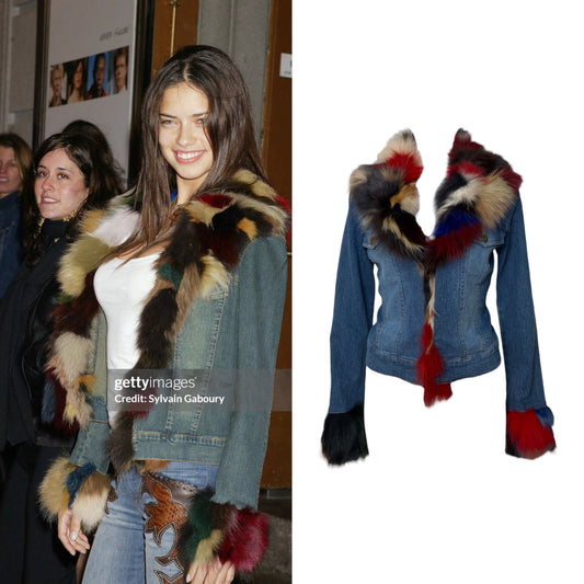 Fox Fur Trim Denim Jacket - As Seen On Adriana Lima
