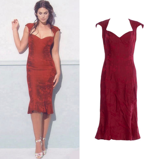 John Galliano 1998 Jacquard Sweetheart Fitted Trumpet Dress - As Seen On Cindy Crawford